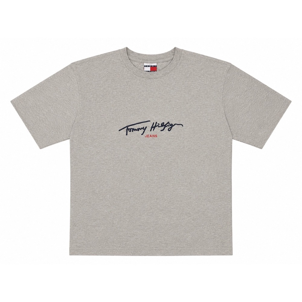 Vintage Tommy Hilfiger Signature Logo T Shirt USA Made XL 90s Gray Cotton Tee
